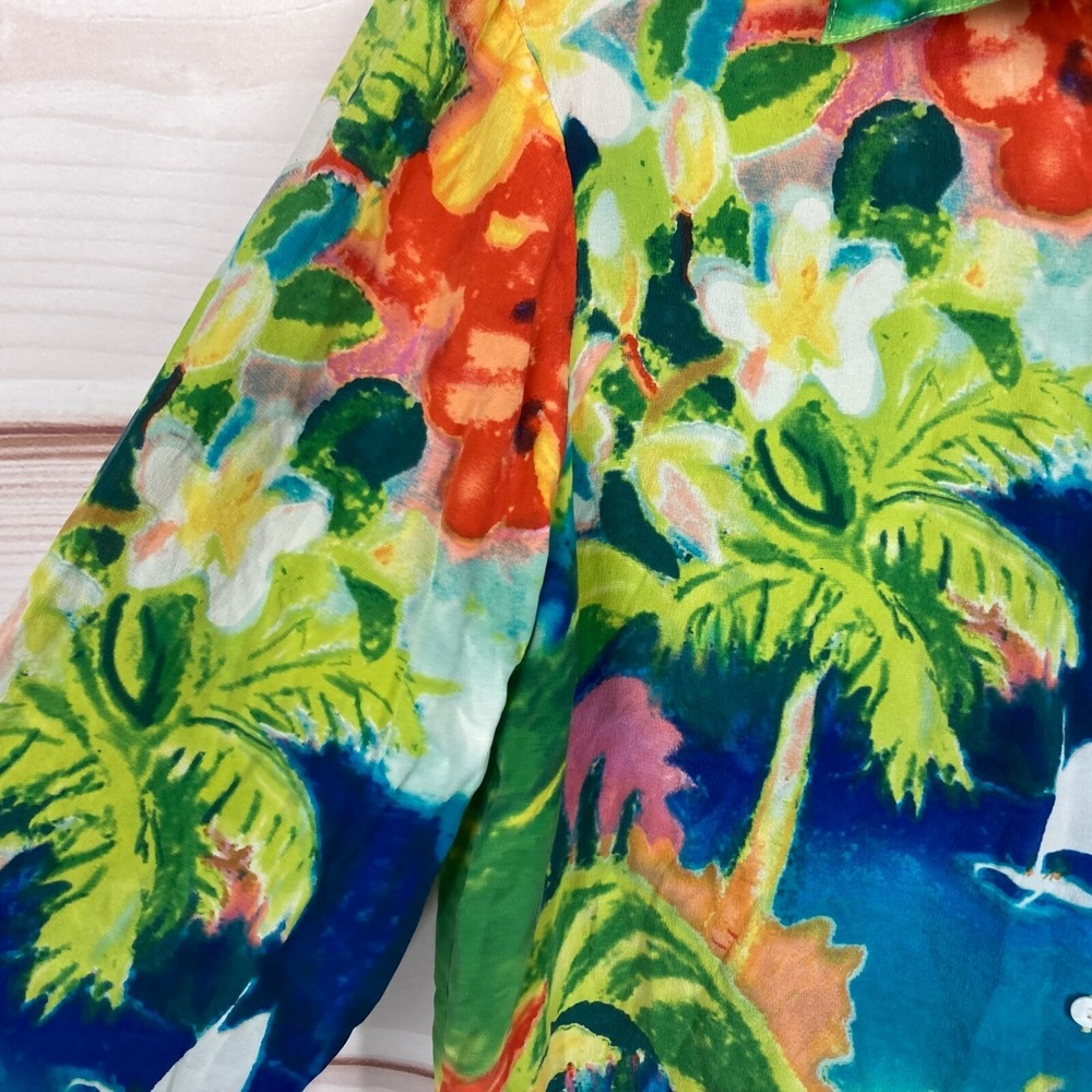 Michael Leu Top Women L Silk Tropical Print Shirt Long Sleeve Art to Wear Floral - Picture 4 of 7